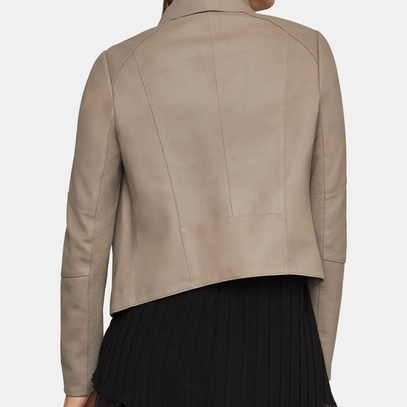 BCBG Maxazria  genuine Goat Leather Moto Jacket Taupe size XXS NWOT - Picture 7 of 7